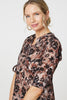 Beige | Floral 3/4 Sleeve Curve Hem Blouse
