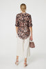Beige | Floral 3/4 Sleeve Curve Hem Blouse
