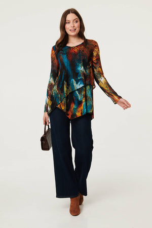 Red | Abstract Asymmetric Long Sleeve Blouse