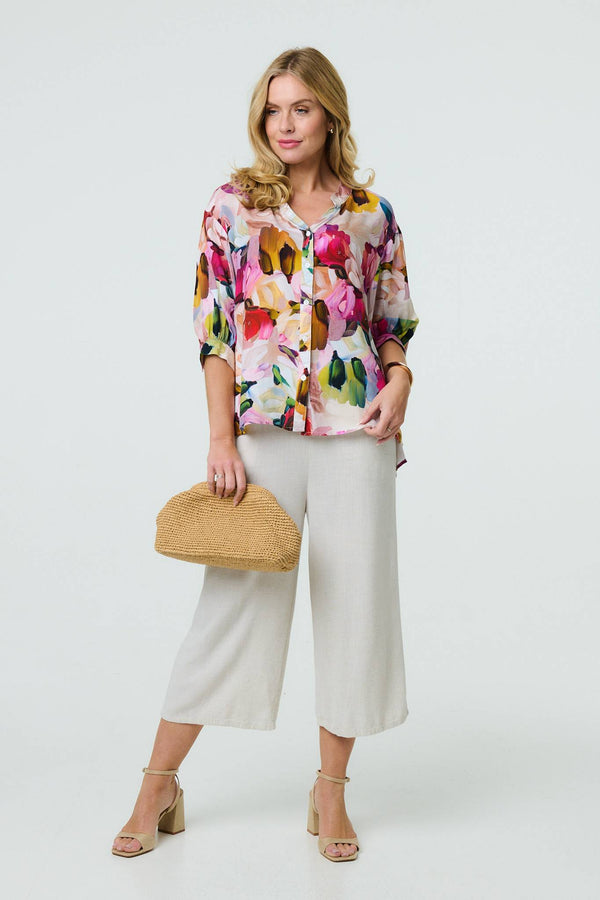 Pink | Brushstroke Print 3/4 Sleeve Shirt
