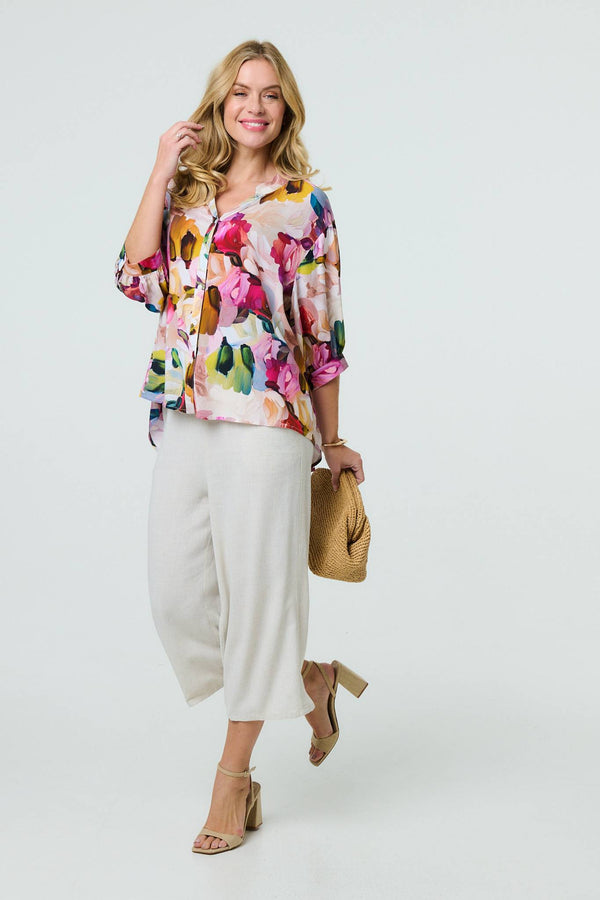 Pink | Brushstroke Print 3/4 Sleeve Shirt
