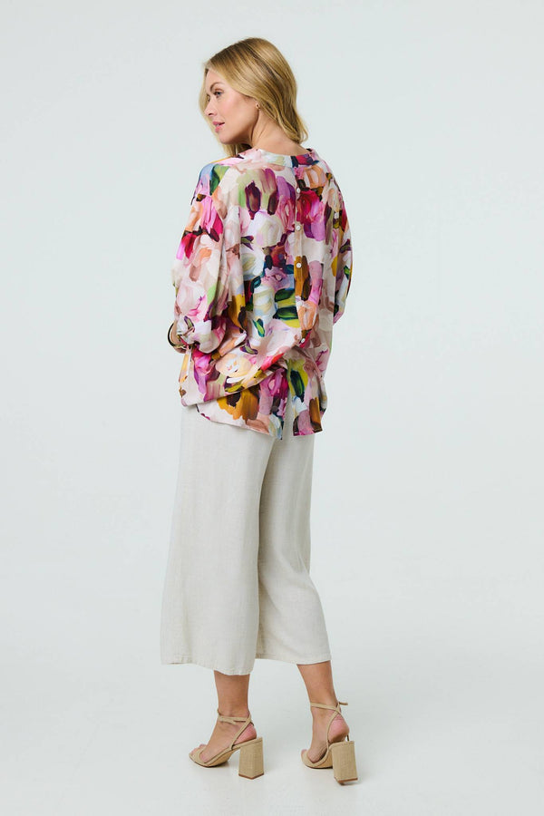 Pink | Brushstroke Print 3/4 Sleeve Shirt

