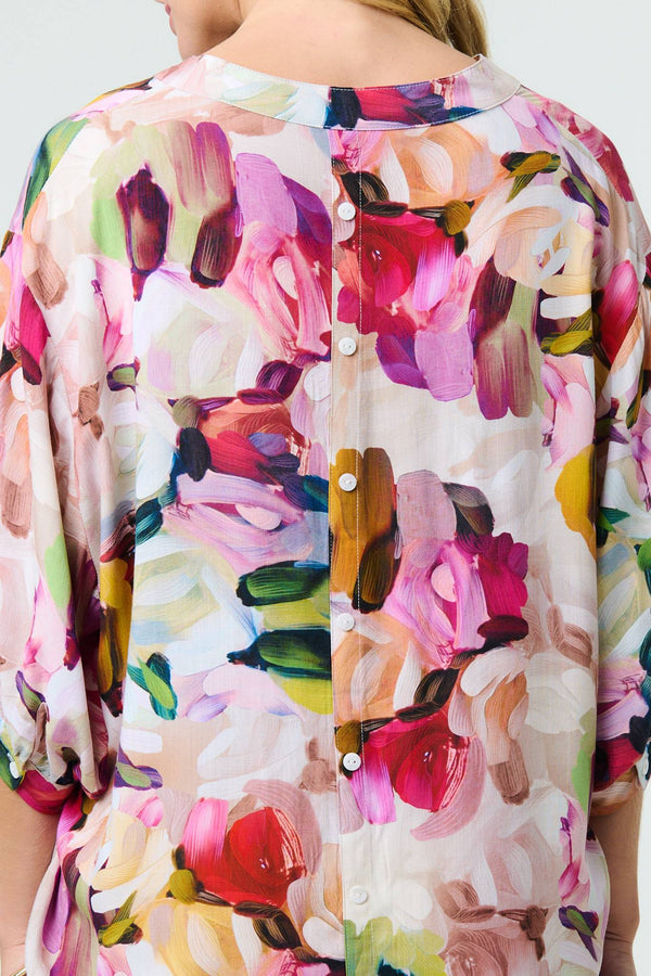 Pink | Brushstroke Print 3/4 Sleeve Shirt
