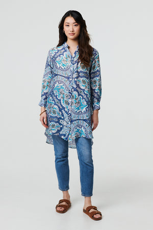 Blue | Paisley Long Sleeve Tunic Shirt

