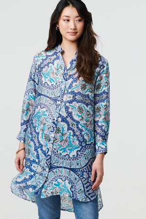 Blue | Paisley Long Sleeve Tunic Shirt

