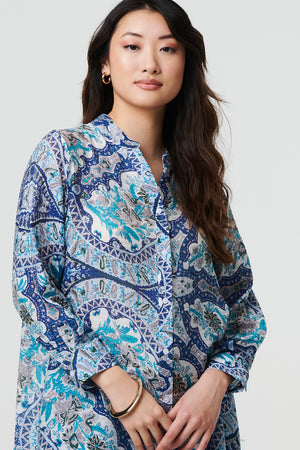 Blue | Paisley Long Sleeve Tunic Shirt
