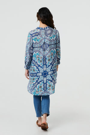 Blue | Paisley Long Sleeve Tunic Shirt
