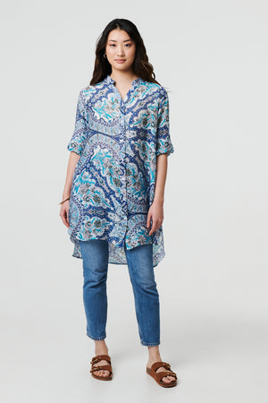 Blue | Paisley Long Sleeve Tunic Shirt
