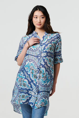 Blue | Paisley Long Sleeve Tunic Shirt
