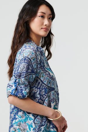 Blue | Paisley Long Sleeve Tunic Shirt
