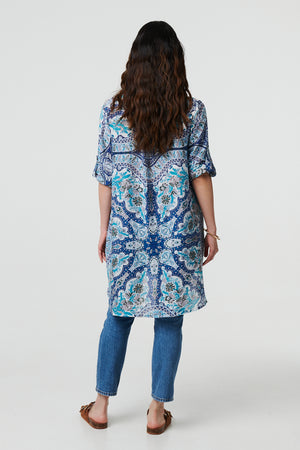 Blue | Paisley Long Sleeve Tunic Shirt
