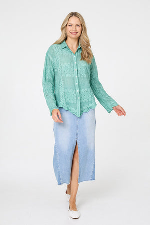 Sage | Embroidered Textured Long Sleeve Shirt
