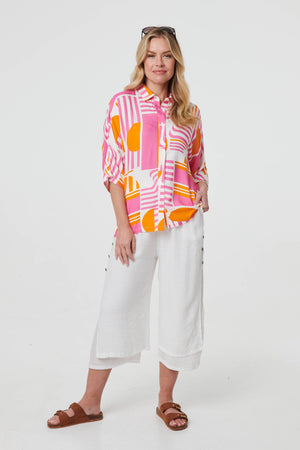 Pink | Abstract 3/4 Sleeve Relaxed Shirt
