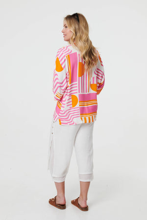 Pink | Abstract 3/4 Sleeve Relaxed Shirt
