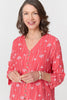 Red | Printed Curve Hem V-Neck Tunic Blouse
