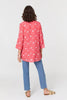 Red | Printed Curve Hem V-Neck Tunic Blouse
