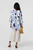 Blue | Abstract 3/4 Sleeve Curve Hem Shirt
