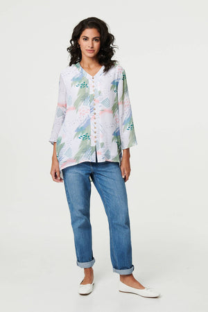 Sage | Abstract 3/4 Sleeve Relaxed Blouse
