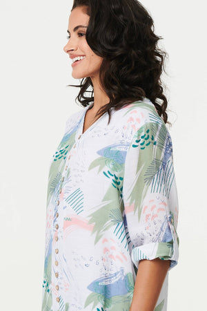 Sage | Abstract 3/4 Sleeve Relaxed Blouse

