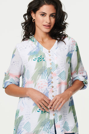 Sage | Abstract 3/4 Sleeve Relaxed Blouse
