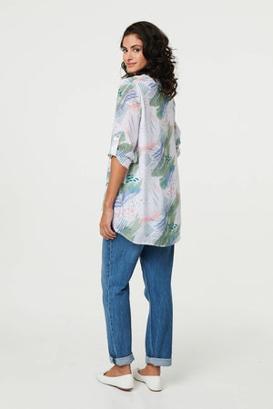 Sage | Abstract 3/4 Sleeve Relaxed Blouse
