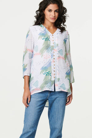 Sage | Abstract 3/4 Sleeve Relaxed Blouse
