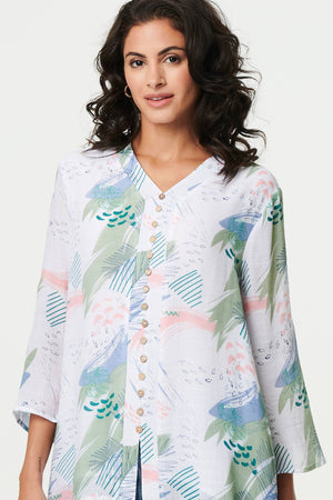 Sage | Abstract 3/4 Sleeve Relaxed Blouse
