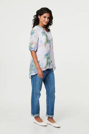 Sage | Abstract 3/4 Sleeve Relaxed Blouse
