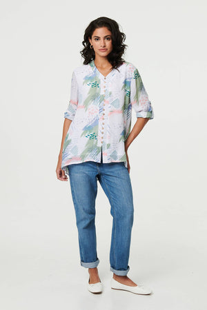 Sage | Abstract 3/4 Sleeve Relaxed Blouse
