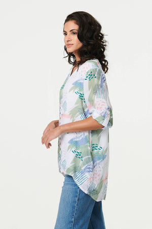 Sage | Abstract 3/4 Sleeve Relaxed Blouse
