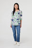 Green | Leaf Print Lace Trim Bardot Blouse
