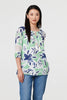 Green | Leaf Print Lace Trim Bardot Blouse
