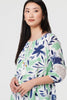 Green | Leaf Print Lace Trim Bardot Blouse
