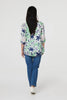 Green | Leaf Print Lace Trim Bardot Blouse
