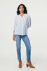 Blue | 3/4 Sleeve Collarless Curve Hem Shirt
