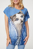 Blue | Embellished Graphic Print Tunic Top