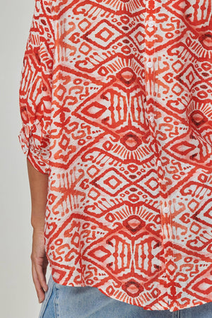 Orange | Aztec Print 3/4 Sleeve Relaxed Blouse
