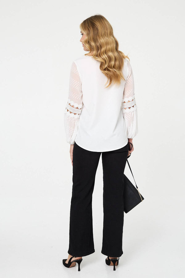 Ivory | Relaxed Lace Trim Balloon Sleeve Blouse