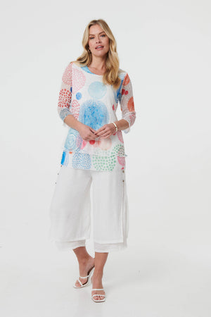 White | Printed Semi Sheer Layered Relaxed Tunic
