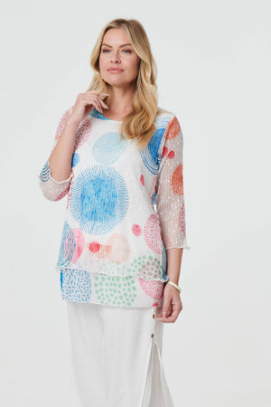 White | Printed Semi Sheer Layered Relaxed Tunic
