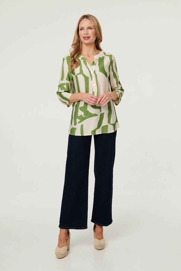 Green | Abstract 3/4 Sleeve Relaxed Tunic Blouse
