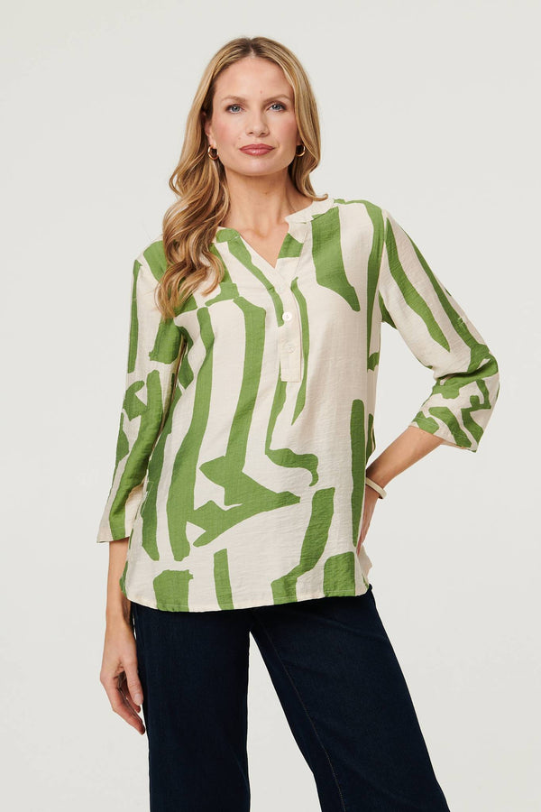Green | Abstract 3/4 Sleeve Relaxed Tunic Blouse