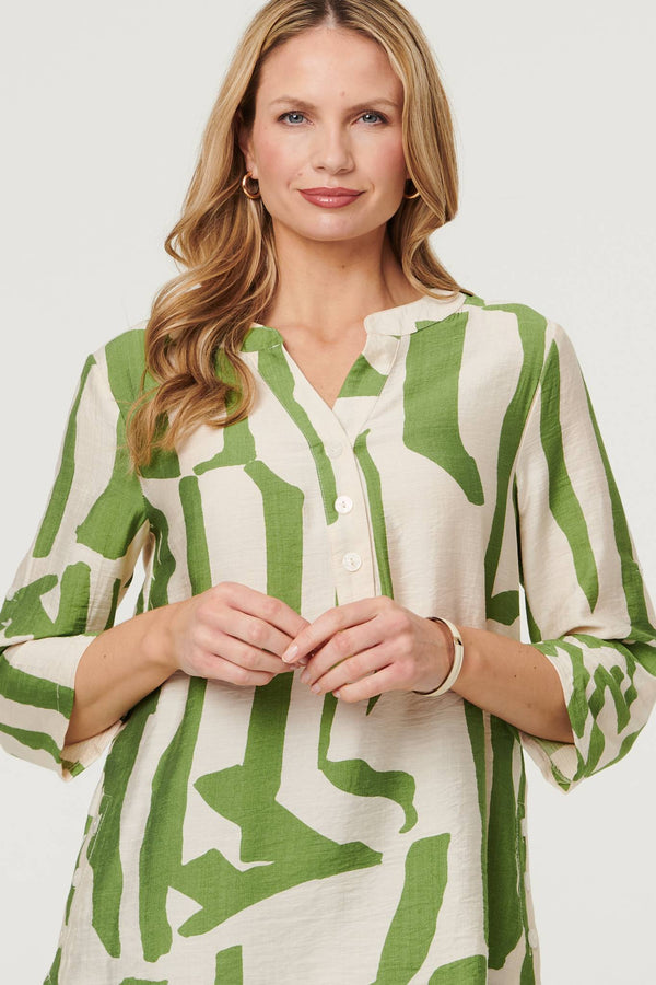 Green | Abstract 3/4 Sleeve Relaxed Tunic Blouse