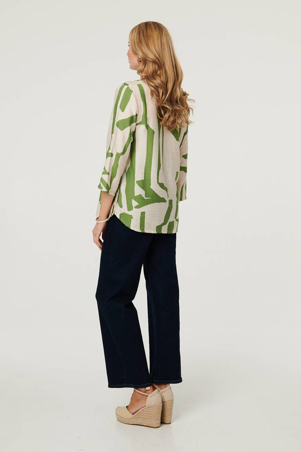 Green | Abstract 3/4 Sleeve Relaxed Tunic Blouse