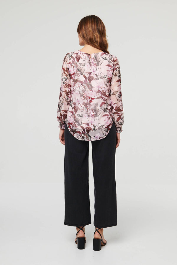 Pink | Floral Layer Long Sleeve Relaxed Blouse