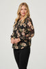 Green | Floral Long Sleeve Chiffon Layer Blouse
