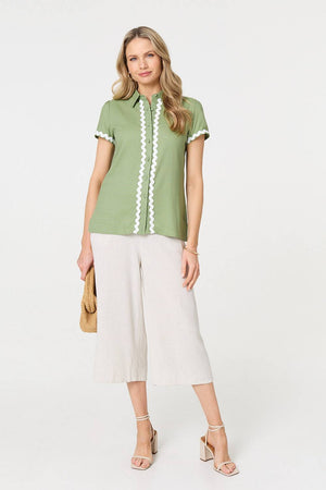 Sage | Zig Zag Trim Short Sleeve Shirt