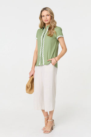 Sage | Zig Zag Trim Short Sleeve Shirt