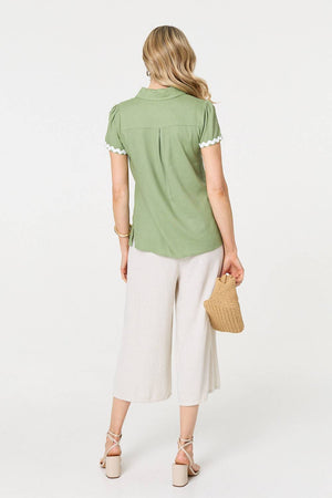 Sage | Zig Zag Trim Short Sleeve Shirt