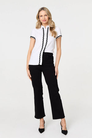 White | Zig Zag Trim Short Sleeve Shirt
